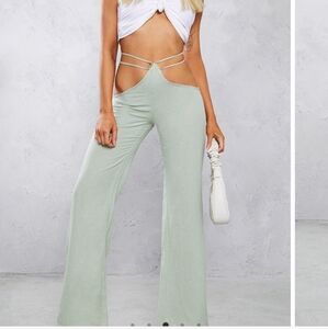 Mint Green Cutout Woven Pants